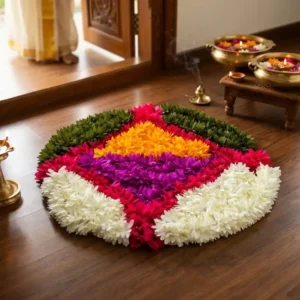 Livora Geometric Bloom Pookalam Mat – 40 cm (Rangoli Cloth)