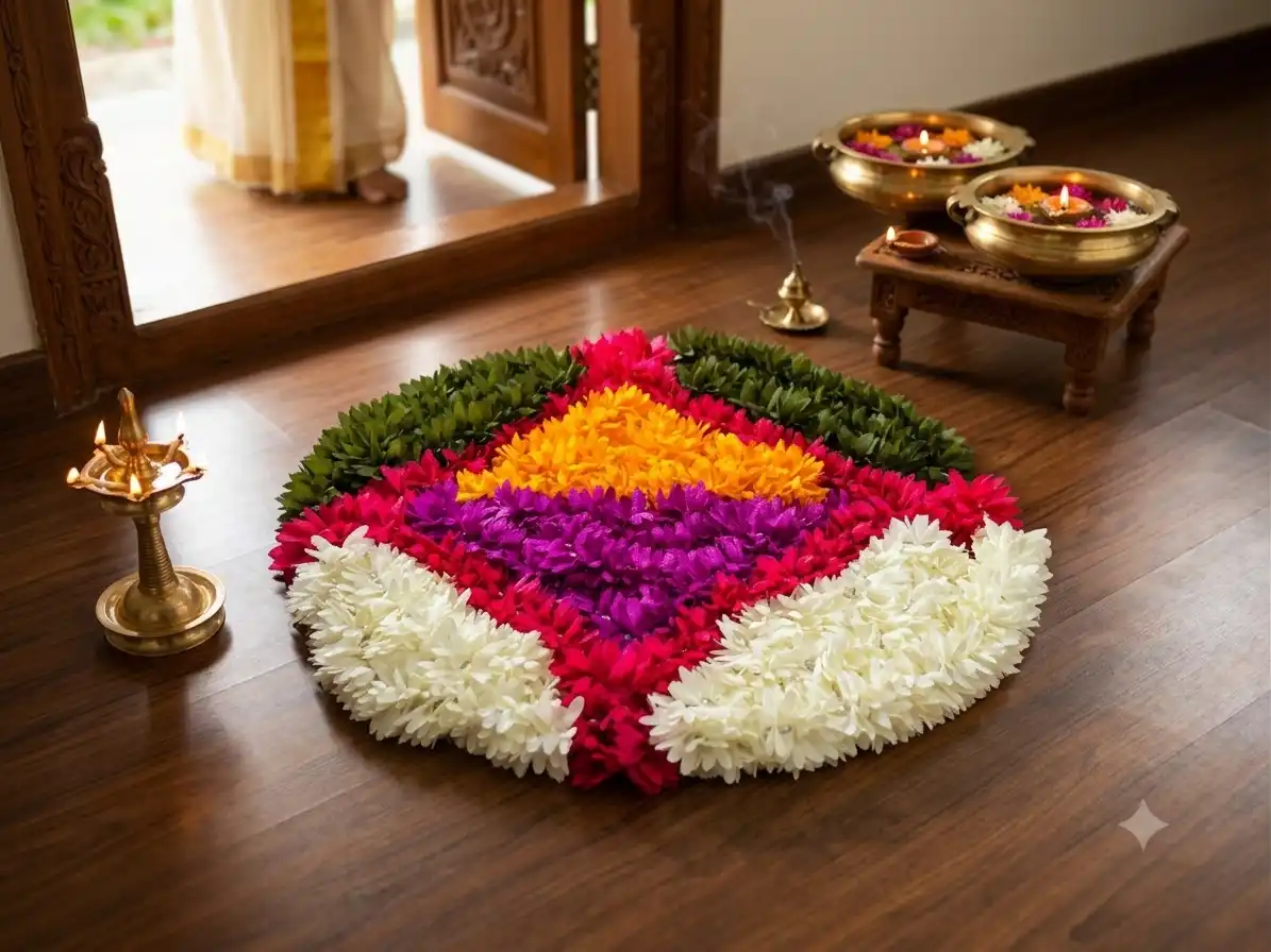 Livora Geometric Bloom Pookalam Mat – 40 cm (Rangoli Cloth)